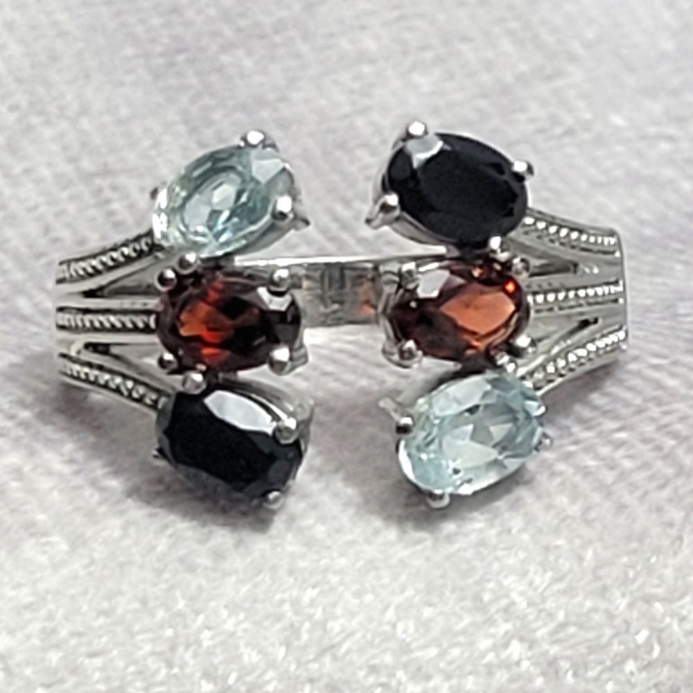 Garnet, Topaz, Spinel Open Band Ring